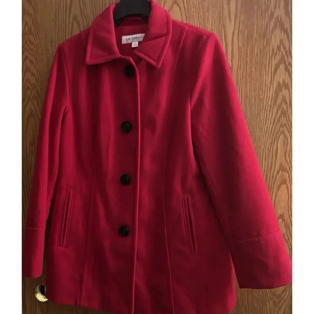 Liz Claiborne Pea Coat Large Red